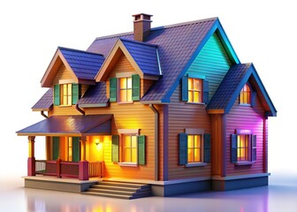 3D House Model Render, Architectural Visualization, Colorful Home Design, High-Resolution Image