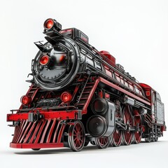Obraz premium A stunning model train engine in vibrant red and black, designed with meticulous detail