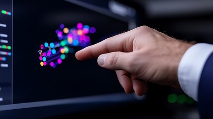 Hand Interacting with Colorful Data Visualization on a Computer Screen