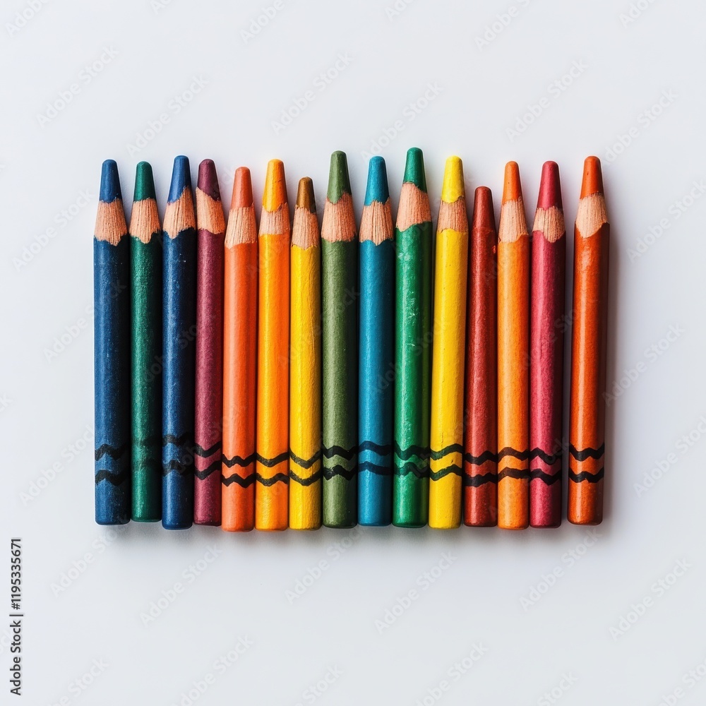 Aufkleber colorful crayons neatly arranged in a creative display on a white background