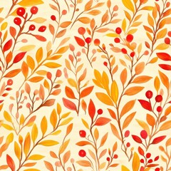 Watercolor doodle of autumn leaves and berries showcasing vibrant colors in a calming arrangement