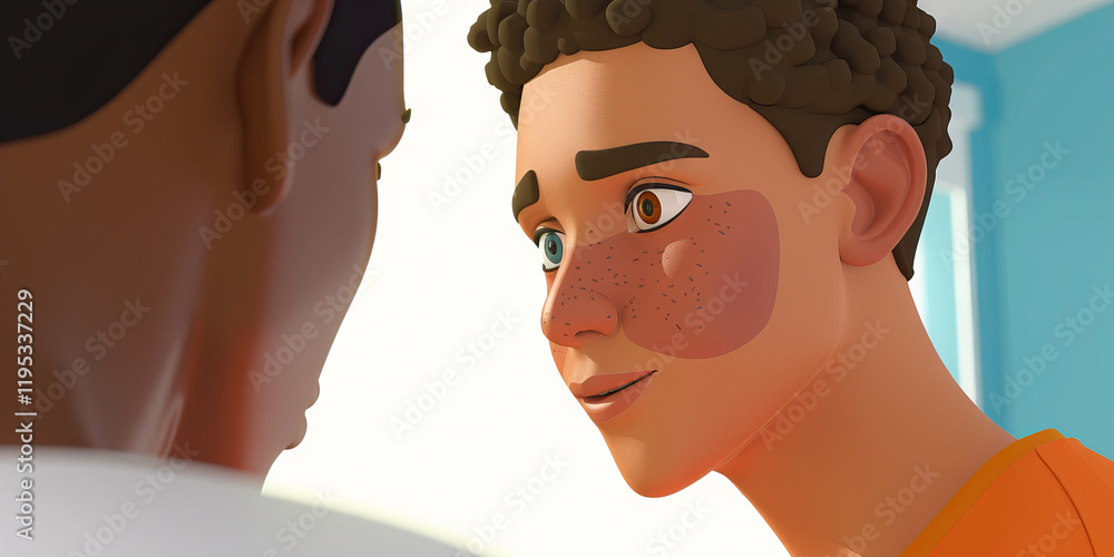 Poster 3d render of two animated characters in close proximity