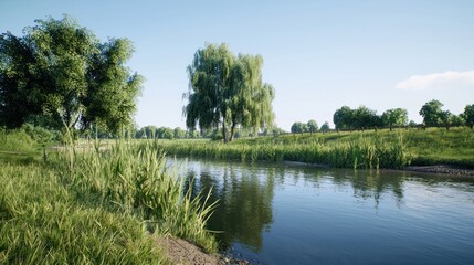 Fototapeta premium Summer landscape with river