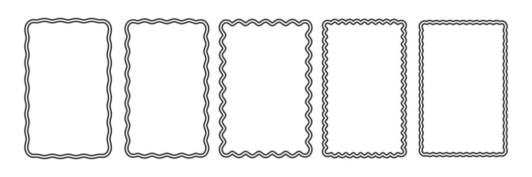Collection of rectangle frames with wavy edges. Containing empty text boxes, tags, labels, Picture or photo frames, vector illustration