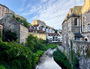 The charming Dean Village, a former milling community for the baking industry on the Water of Leith in Edinburgh, Scotland 