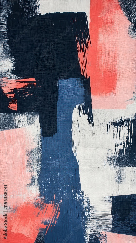 Poster textured abstract patterns featuring navy blue and coral shades create a striking visual impact