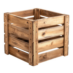Rustic Wooden Crate: A Square Storage Box Made of Light Brown Wood Planks