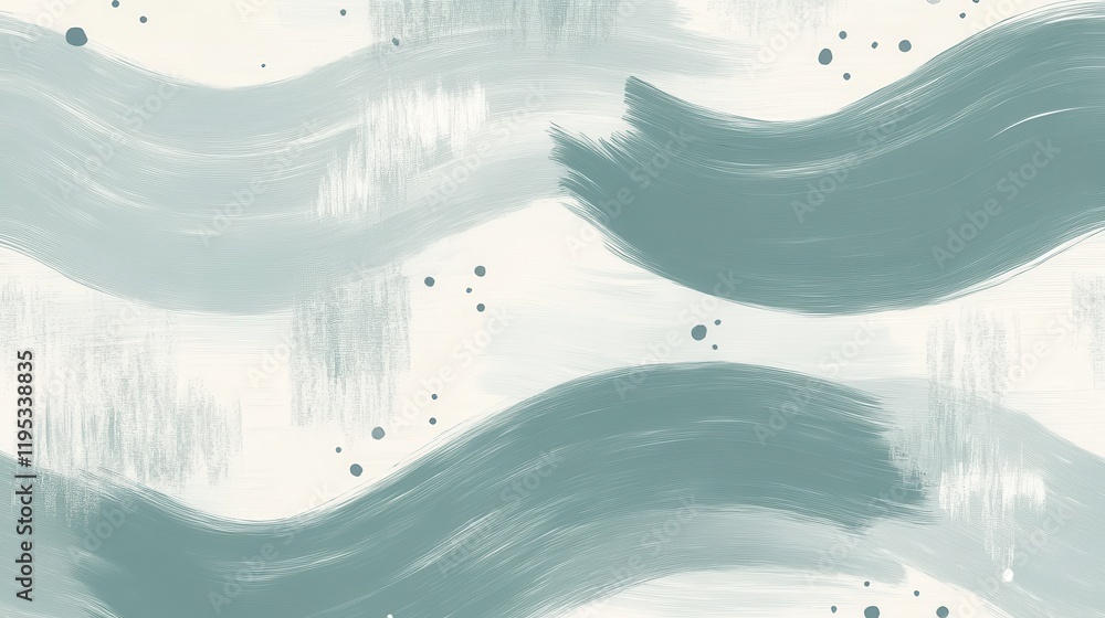 Poster Soft mint brush strokes create a calming abstract pattern on a light background