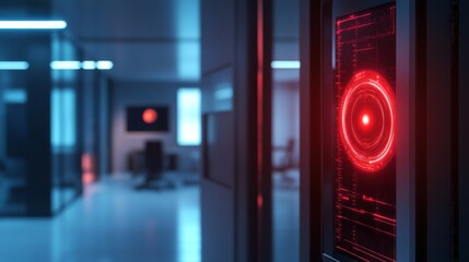 Futuristic Digital Interface in Modern Office Space