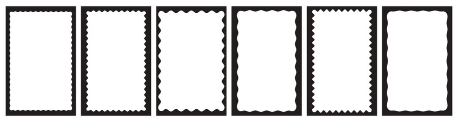 Collection of rectangle frames with wavy edges. Containing empty text boxes, tags, labels, Picture or photo frames, vector illustration