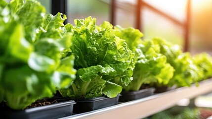 Fresh lettuce growing in vibrant indoor garden under sunlight