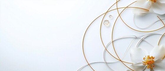 Elegant Gold Wire   White Flower Abstract Background