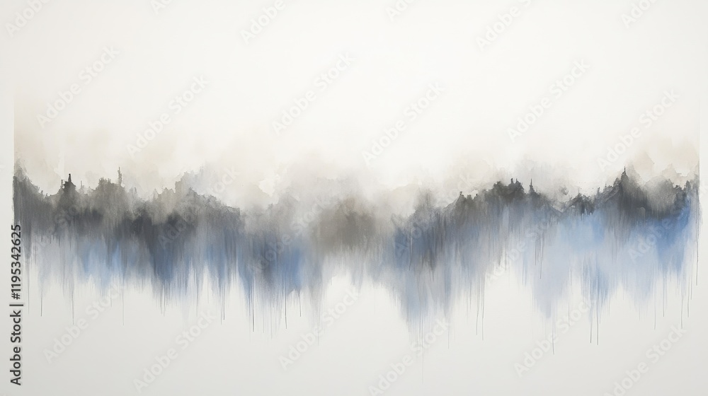 Poster pale blue landscape with elegant pencil strokes and subtle integration of color layers