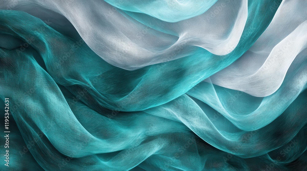 Poster translucent strokes in muted gray and teal create a serene abstract composition