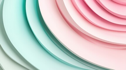 Fototapeta premium Elegant blend of pastel pink and teal arcs creating a soft, soothing visual experience for minimalist decor