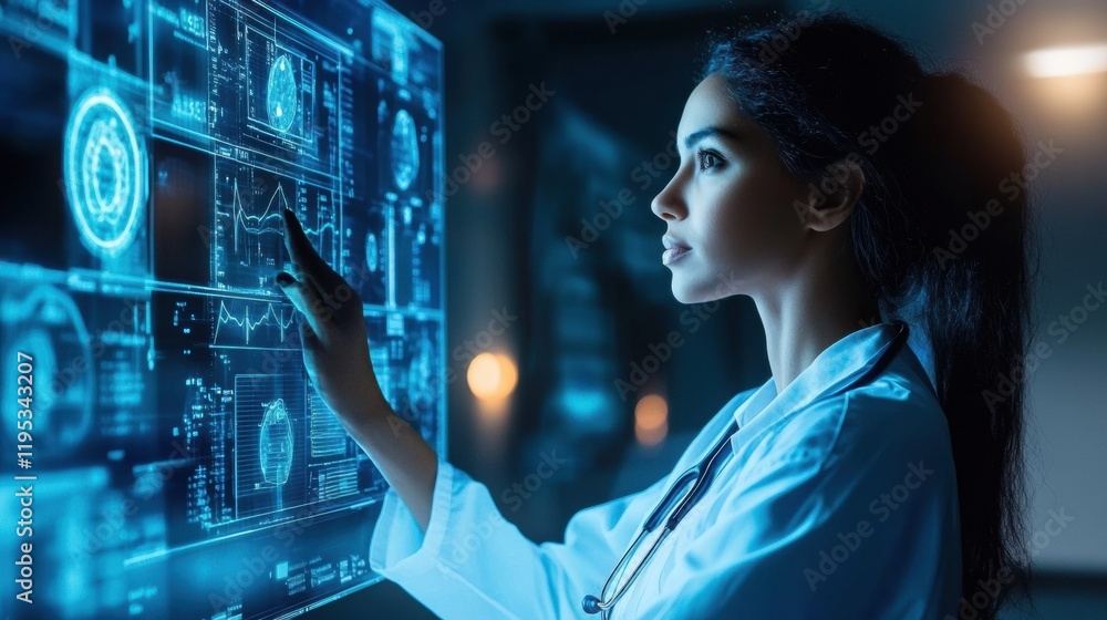 Aufkleber medical professional interacts with advanced diagnostic data display in a healthcare facility at nig