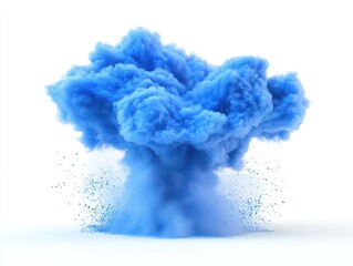 dynamic blue smoke explosion effect with swirling tendrils and dramatic movement isolated on pure white background for creative design