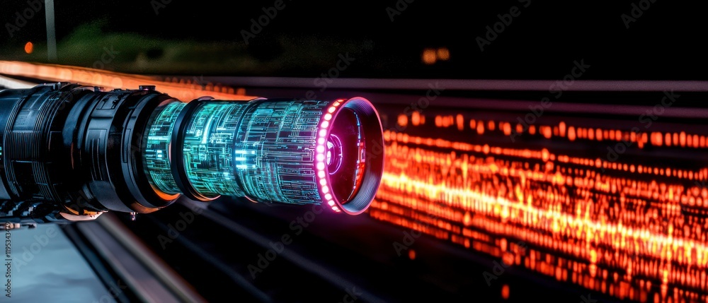 Poster futuristic tech lens digital data stream abstract cyberpunk background