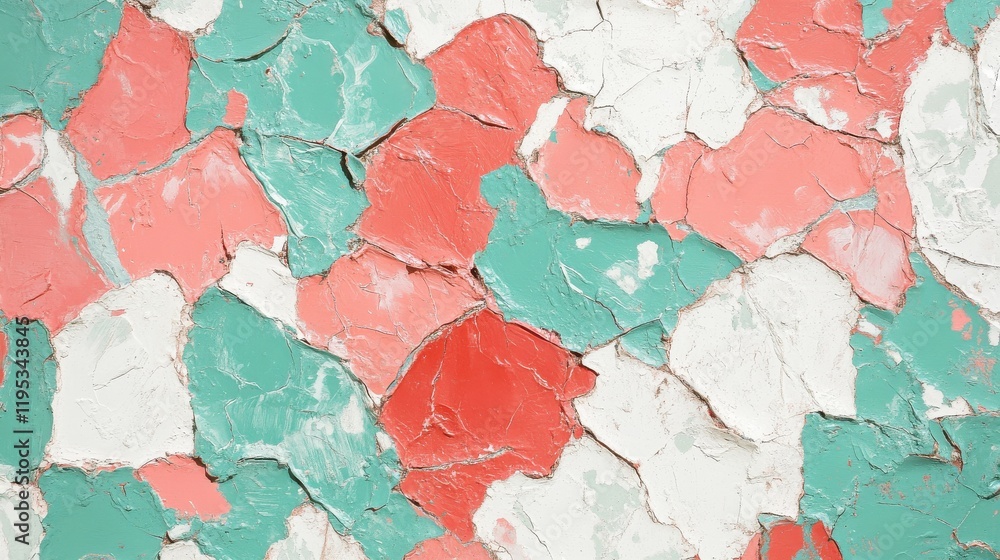 Aufkleber elegant coral and mint uneven blotches create a striking visual texture on a rustic wall surface
