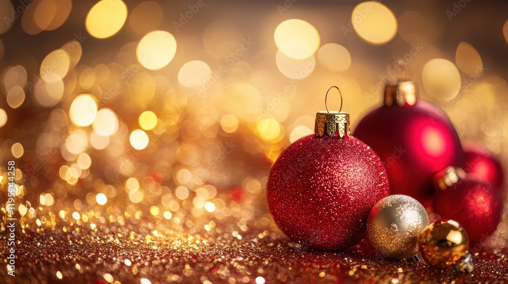 Aufkleber bright ruby red and glowing gold bokeh circles create a festive decoration ambiance during the holid