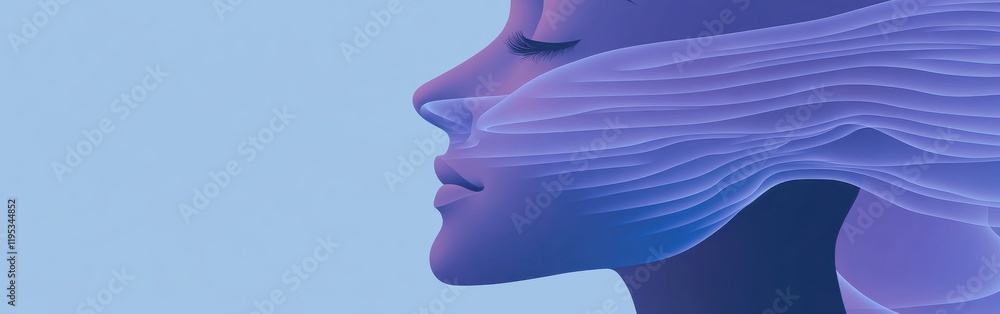 Poster abstract silhouette of a face in pencil showcasing flowing lines and soft features against a calm ba