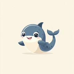 Happy cartoon dolphin swimming, ocean background, children's illustration