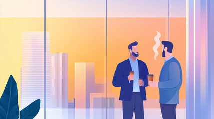 Fototapeta premium City Skyline Corridor Professional Conversation with Coffee