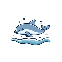 Fototapeta premium Cartoon dolphin leaping ocean waves, marine life, children's book illustration