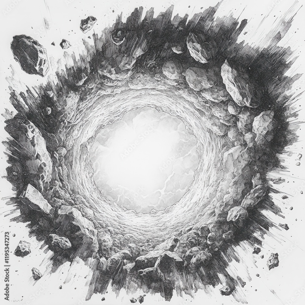 Poster wormhole portal surrounded by cosmic debris, illustrating a vibrant intersection of space and time