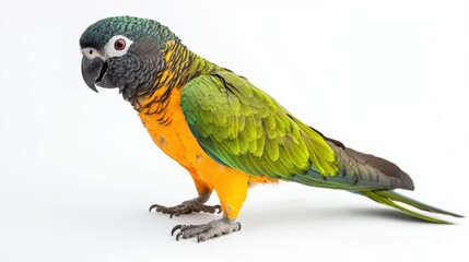 Obraz premium colorful parrot perched gracefully on a clean white background, showcasing its vibrant plumage and captivating gaze, perfect for animal photography
