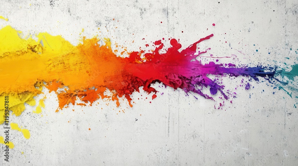 Poster colorful splash against a rough concrete background, showcasing an explosion of hues and textures, c
