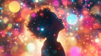 Vibrant visualization of a child glowing against a colorful background during evening hours