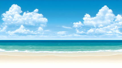 Obraz premium Summer Beach Illustration: Ocean, Sky, Clouds