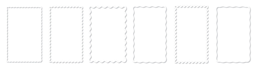 Collection of rectangle frames with wavy edges. Containing empty text boxes, tags, labels, Picture or photo frames, vector illustration