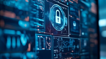 Digital Security Interface with Padlock on Futuristic Background