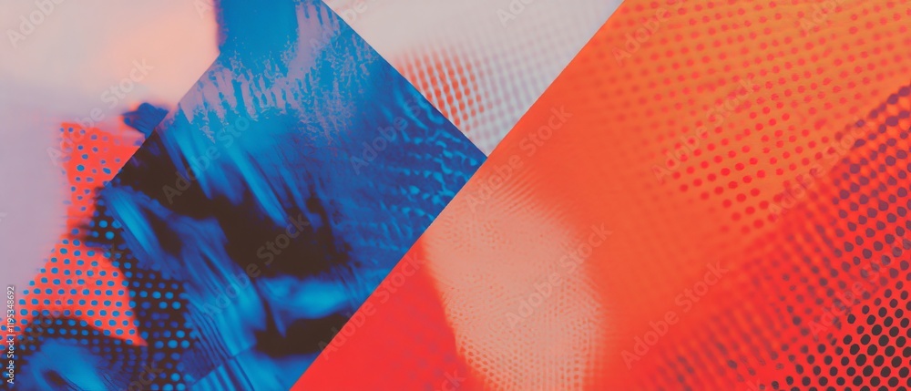 Poster Colorful abstract composition with vibrant blue and red shapes and textures creating a dynamic visual experience