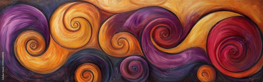 Poster vibrant abstract painting featuring dynamic swirls in rich colors showcasing creativity and emotion