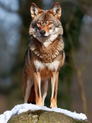 Naklejka premium Wolf in snowy forest wildlife photography natural habitat winter landscape close-up majestic predator