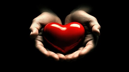 Obraz premium Hands Holding a Shiny Red Heart Symbolizing Love and Compassion