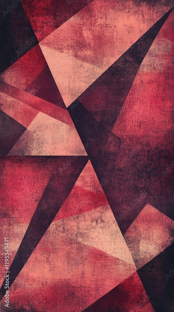 Poster textured geometric pattern in shades of deep red and pink with contrasting dark elements