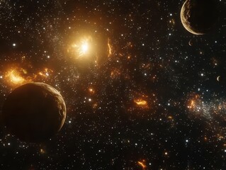 Obraz premium expansive space background filled with vibrant planets and stars, creating a stunning 3d illustration that captures the majesty and mystery of the universe