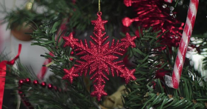 Christmas star with red sequins 4K close-up video