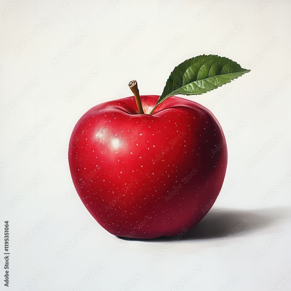 Aufkleber shiny red apple with a green leaf resting on a neutral background highlighting its vibrant color