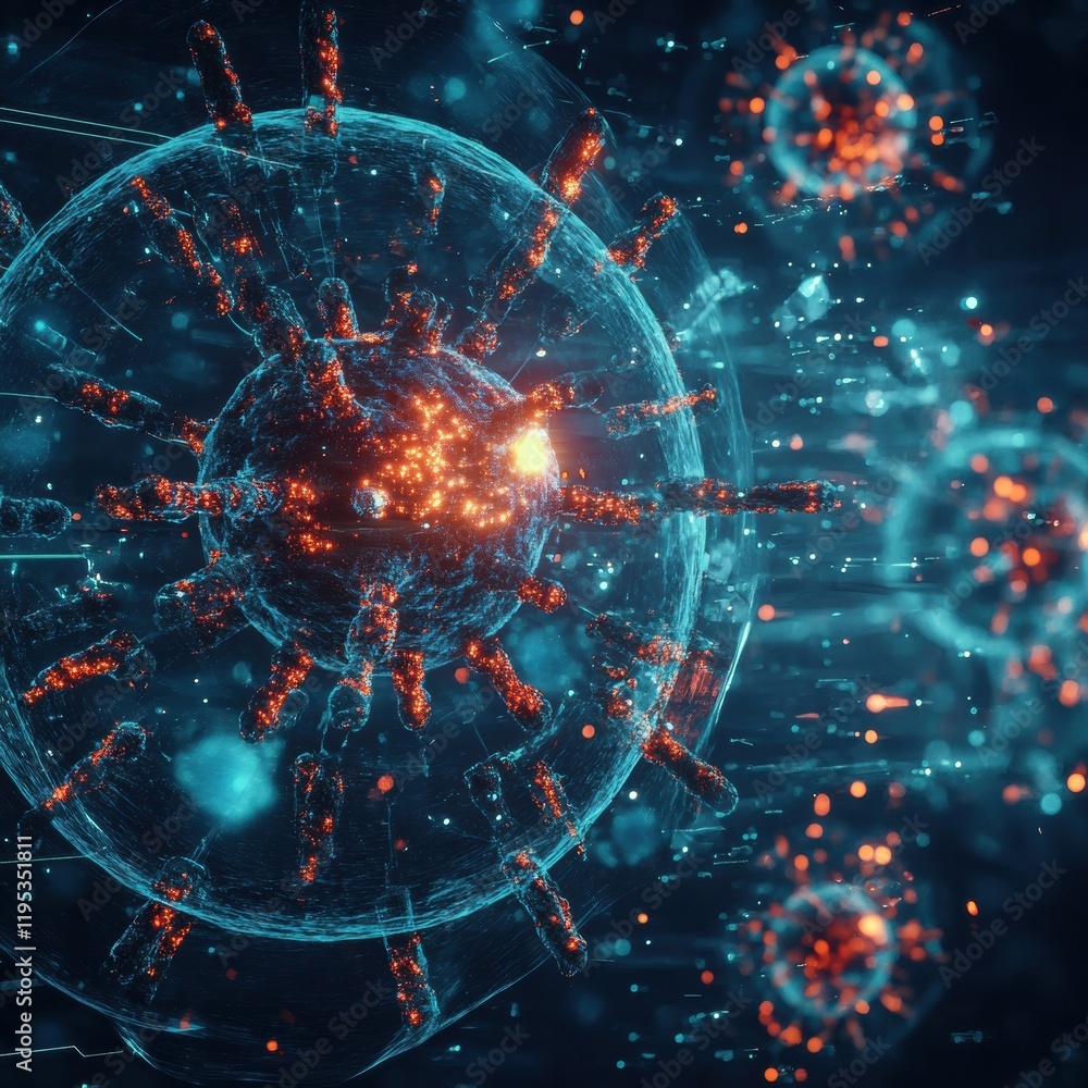 Poster Visualization showing antibodies in action against pathogens in a dynamic environment. Generative AI