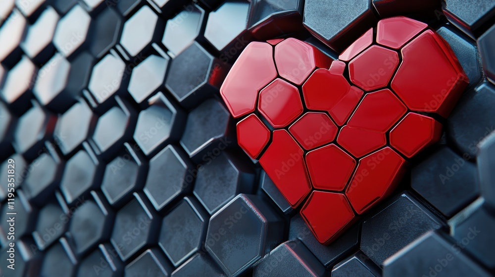 Poster abstract hexagonal heart design high fidelity honeycomb pattern digital art close-up