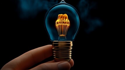 Illuminating Ideas: A hand gently cradles a glowing light bulb, its warm filament a beacon of innovation and inspiration against a dramatic dark background.
