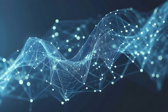 Abstract digital network, glowing nodes and connections, futuristic technology background.  Perfect for tech, AI, and connectivity concepts.