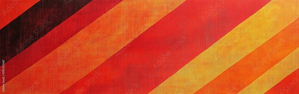 Poster vibrant gradient-striped pattern in bold red and warm hues displayed in a modern art context