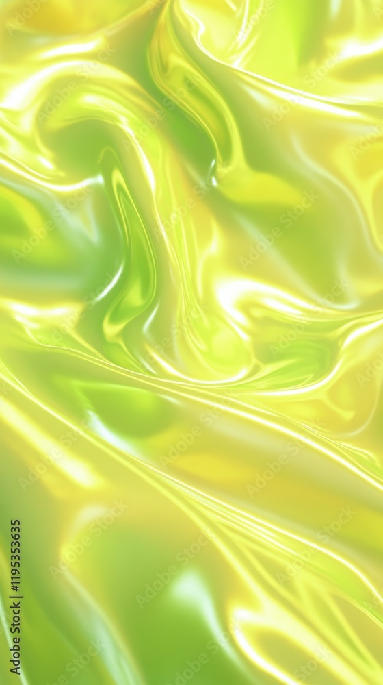 Poster Vibrant lime green swirling fabric with dynamic reflections creating an energetic and lively atmosphere