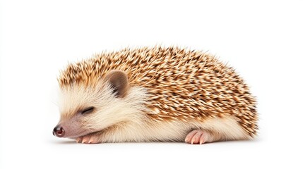 Obraz premium A cute, sleepy hedgehog resting peacefully, showcasing its unique spines and adorable face, perfect for animal lovers and nature enthusiasts.